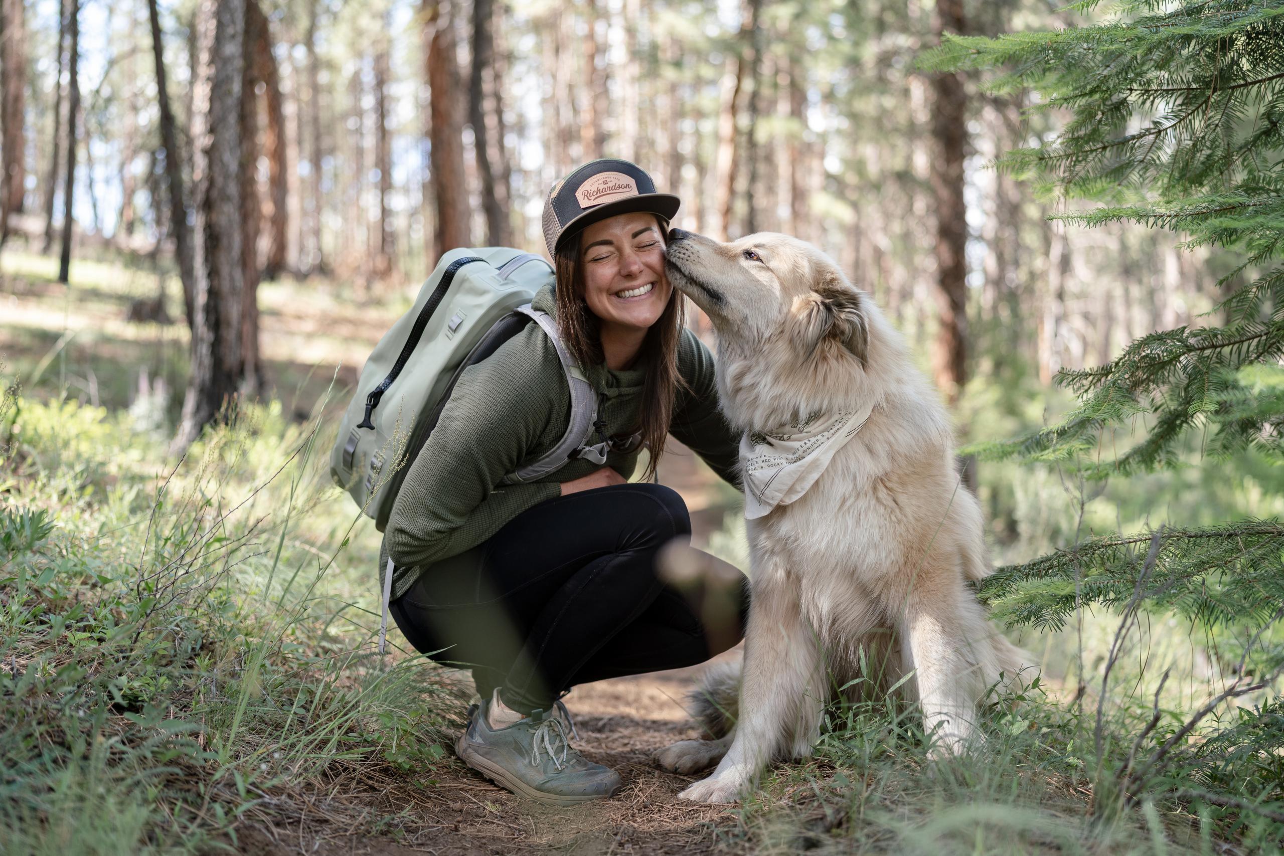 Woman Hiking With Dog Wearing Custom Richardson Hat