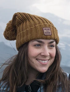 Woman Wearing Custom Richardson Beanie With Rubber Patch