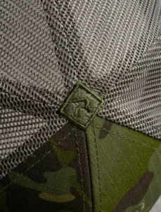 Top of custom Richardson hat wtih embroidered R